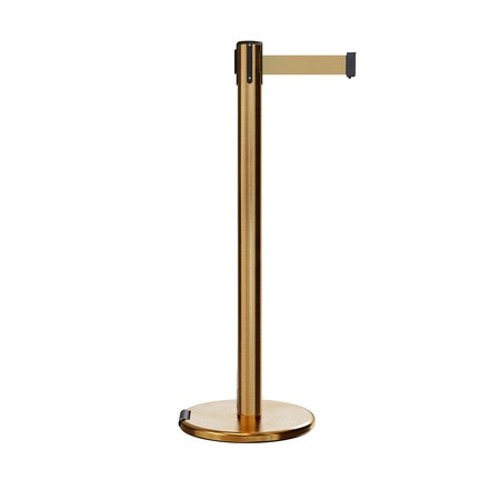Montour Line Retractable Belt Rolling Stanchion 2.5ft Sat.Brass Post 7.5ft Lt Brwn P400RL-SB-LBN-75